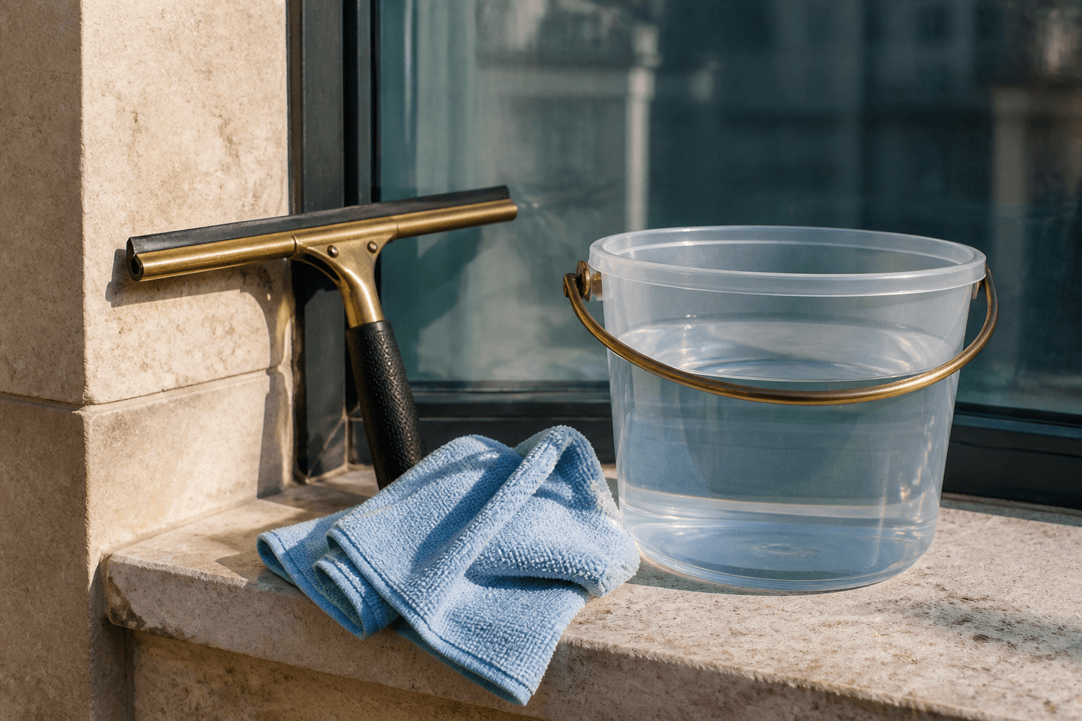 Exemple de matériel pour le lavage de vitres.